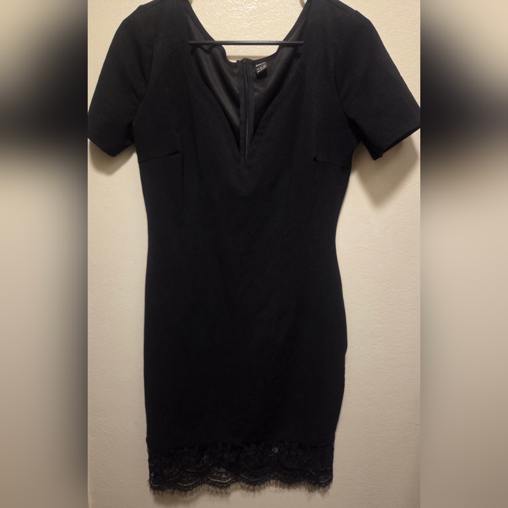 SHEIN Black Mini Dress with Lace Hem